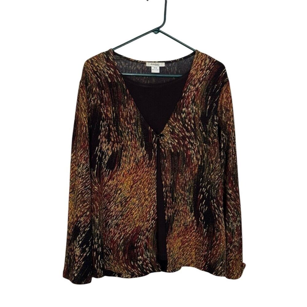 Dress Barn Layered Top Gold Black Metallic Long Sleeve Womens 14/16 Career Work